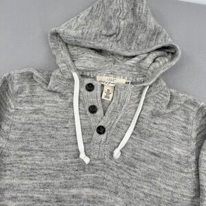 HM LOGG Mens Heather Grey Marled Knit Henley Hoodie Pullover Sweater Small S